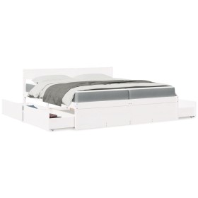 Bed with drawers and mattress solid pine white wood 200x200 cm by , Beds and slatted bases - Ref: Foro24-3281887, Price: 674,...
