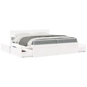 Bed with drawers and mattress solid pine white wood 200x200 cm by , Beds and slatted bases - Ref: Foro24-3281887, Price: 722,...
