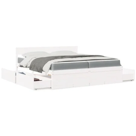Bed with drawers and mattress solid pine white wood 200x200 cm by , Beds and slatted bases - Ref: Foro24-3281887, Price: 722,...