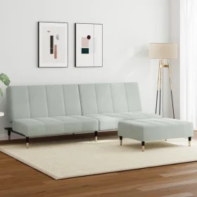 Sofá cama de 2 plazas con taburete terciopelo gris claro by , Sofas - Ref: Foro24-3258145, Price: 323,24 €, Discount: %
