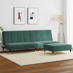 Sofá cama de 2 plazas con taburete terciopelo verde oscuro by , Sofas - Ref: Foro24-3258147, Price: 339,65 €, Discount: %