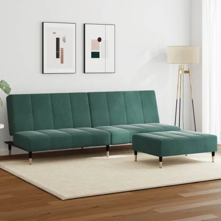 Sofá cama de 2 plazas con taburete terciopelo verde oscuro by , Sofas - Ref: Foro24-3258147, Price: 339,65 €, Discount: %