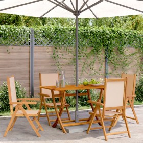 4 verstellbare Gartenstühle aus Massivholz und beige Stoff von , Gartenstühle - Ref: Foro24-3214547, Preis: 294,99 €, Rabatt: %