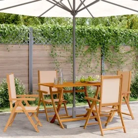 Sillas jardín reclinables 4 uds madera maciza y tela beige by , Garden chairs - Ref: Foro24-3214547, Price: 289,42 €, Discoun...