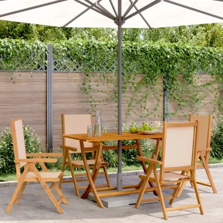 Sillas jardín reclinables 4 uds madera maciza y tela beige de , Sillas de jardín - Ref: Foro24-3214547, Precio: 289,38 €, Des...