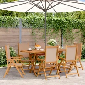 Reclining garden chairs, set of 6, solid wood and taupe fabric by , Garden chairs - Ref: Foro24-3214545, Price: 434,35 €, Dis...