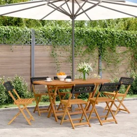 Sillas de jardín plegables 6 uds madera maciza y ratán PE negro von , Gartenstühle - Ref: Foro24-3214593, Preis: 256,71 €, Ra...