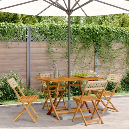 Sillas de jardín plegables 4 uds madera maciza y ratán PE beige by , Garden chairs - Ref: Foro24-3214598, Price: 171,35 €, Di...