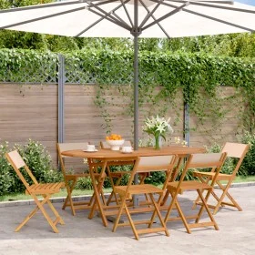 Sillas de jardín plegables 4 uds madera maciza y tela beige by , Garden chairs - Ref: Foro24-3214620, Price: 249,08 €, Discou...