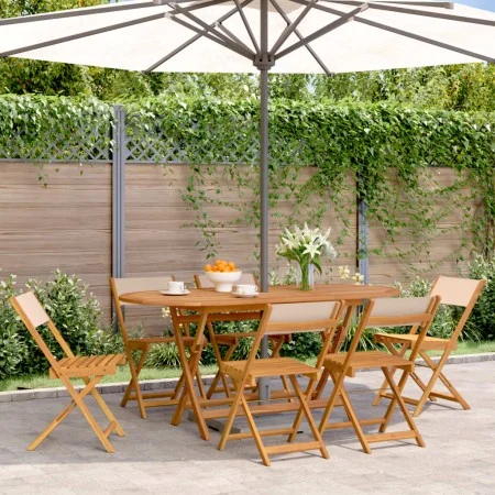 Sillas de jardín plegables 4 uds madera maciza y tela beige by , Garden chairs - Ref: Foro24-3214620, Price: 234,69 €, Discou...