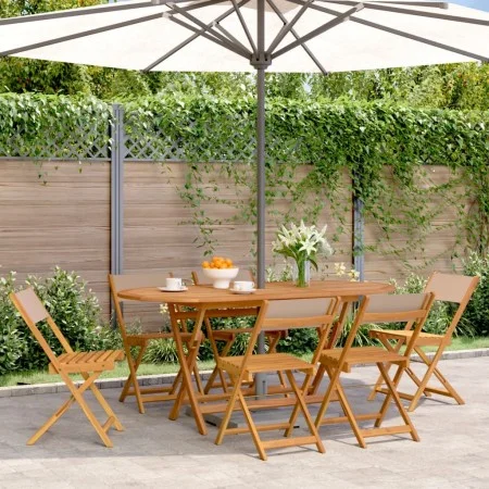 Faltbare Gartenstühle, 6 Stück, Massivholz und taupefarbener Stoff von , Gartenstühle - Ref: Foro24-3214617, Preis: 249,08 €,...