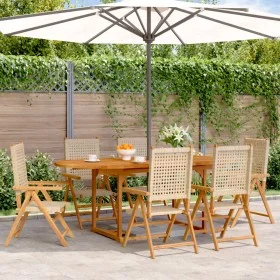 Set de comedor de jardín 7 pzas ratán PE madera maciza beige by , Garden sets - Ref: Foro24-3281720, Price: 761,27 €, Discoun...