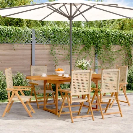 Set de comedor de jardín 7 pzas ratán PE madera maciza beige de , Conjuntos de jardín - Ref: Foro24-3281720, Precio: 776,55 €...