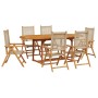 Set de comedor de jardín 7 pzas ratán PE madera maciza beige