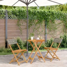Juego de bistro de 3 piezas ratán PE y madera maciza gris by , Garden sets - Ref: Foro24-3281743, Price: 131,54 €, Discount: %