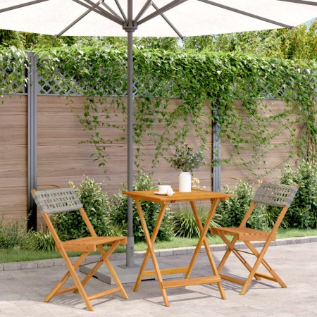 3-teiliges Bistro-Set aus grauem PE-Rattan und Massivholz von , Gartensets - Ref: Foro24-3281755, Preis: 141,92 €, Rabatt: %