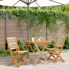 3-teiliges Bistro-Set aus Polypropylen und massivem Holz in Beige von , Gartensets - Ref: Foro24-3281879, Preis: 248,92 €, Ra...