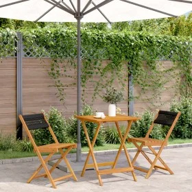 3-teiliges Bistro-Set aus schwarzem Polypropylen und Massivholz von , Gartensets - Ref: Foro24-3281757, Preis: 153,32 €, Raba...