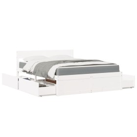 Bed with drawers and mattress solid pine wood white 160x200 cm by , Beds and slatted bases - Ref: Foro24-3281893, Price: 575,...