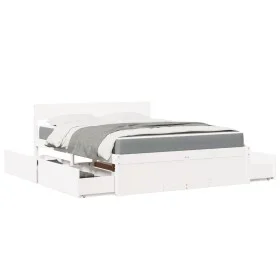 Bed with drawers and mattress solid pine wood white 160x200 cm by , Beds and slatted bases - Ref: Foro24-3281893, Price: 557,...
