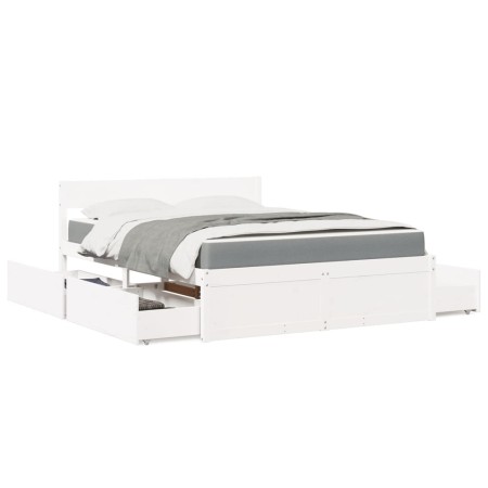 Bed with drawers and mattress solid pine wood white 160x200 cm by , Beds and slatted bases - Ref: Foro24-3281893, Price: 575,...
