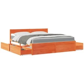 Bed with drawers and mattress solid wood brown pine 180x200 cm by , Beds and slatted bases - Ref: Foro24-3281891, Price: 569,...