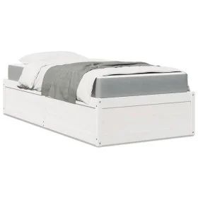 Bed with mattress solid pine wood white 90x190 cm by , Beds and slatted bases - Ref: Foro24-3281956, Price: 263,99 €, Discoun...