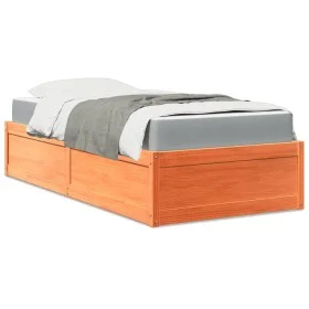 Bed with mattress in waxed brown pine solid wood 100x200 cm by , Beds and slatted bases - Ref: Foro24-3281942, Price: 307,64 ...