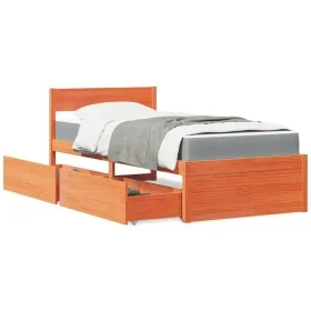 Bed with drawers and mattress in wax brown pine wood 90x190 cm by , Beds and slatted bases - Ref: Foro24-3281921, Price: 279,...