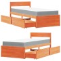 Cama con cajones y colchón madera pino marrón cera 90x190 cm de , Camas y somieres - Ref: Foro24-3281921, Precio: 282,90 €, D...