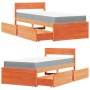 Cama con cajones y colchón madera maciza pino marrón 90x200 cm de , Camas y somieres - Ref: Foro24-3281909, Precio: 309,94 €