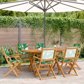 Sillas de jardín reclinables 6 uds madera maciza y tela verde by , Garden chairs - Ref: Foro24-3214587, Price: 364,51 €, Disc...