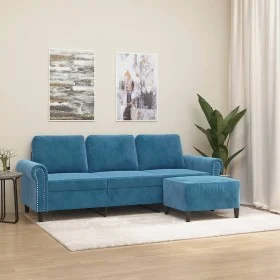Dreisitzer-Sofa mit blauem Samt-Hocker, 180 cm. von , Sofas - Ref: Foro24-3201224, Preis: 348,25 €, Rabatt: %