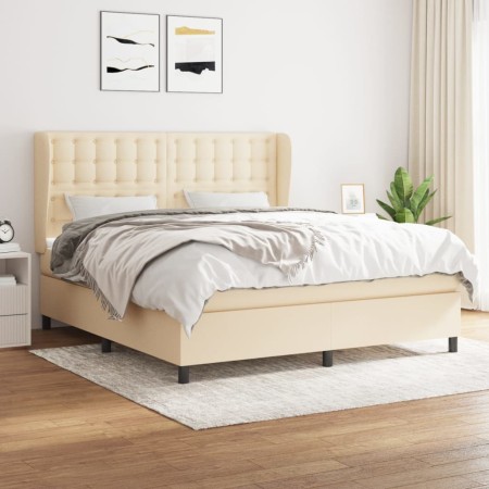 Box spring bed with cream-colored fabric mattress 160x200 cm by , Beds and slatted bases - Ref: Foro24-3128298, Price: 605,70...