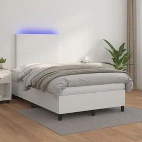 White synthetic leather box spring bed with mattress and LED lights 120x200 cm by , Beds and slatted bases - Ref: Foro24-3135...