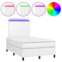 White synthetic leather box spring bed with mattress and LED lights 120x200 cm by , Beds and slatted bases - Ref: Foro24-3135...