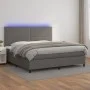 Cama box spring colchón y LED cuero sintético gris 200x200 cm de , Camas y somieres - Ref: Foro24-3135907, Precio: 714,28 €, ...