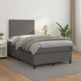 Box spring bed with gray synthetic leather mattress 120x200 cm by , Beds and slatted bases - Ref: Foro24-3142777, Price: 424,...