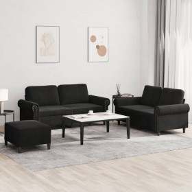 3-piece black velvet sofa set with cushions by , Sofas - Ref: Foro24-3202225, Price: 528,65 €, Discount: %