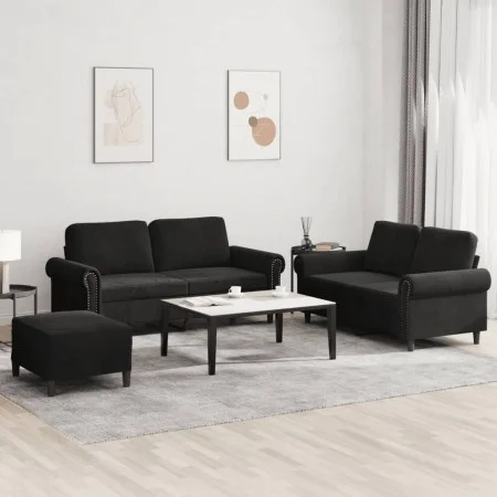 3-piece black velvet sofa set with cushions by , Sofas - Ref: Foro24-3202225, Price: 520,61 €, Discount: %