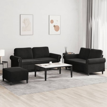Schwarzes Samt-Sofaset mit 3 Kissenstücken. von , Sofas - Ref: Foro24-3202225, Preis: 528,65 €, Rabatt: %