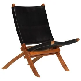Faltbarer Relaxsessel aus echtem schwarzem Leder von , Klapphocker und Stühle - Ref: Foro24-246364, Preis: 185,99 €, Rabatt: %