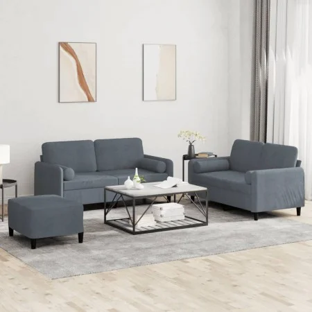 3-piece dark gray velvet sofa set with cushions by , Sofas - Ref: Foro24-3202005, Price: 468,26 €, Discount: %