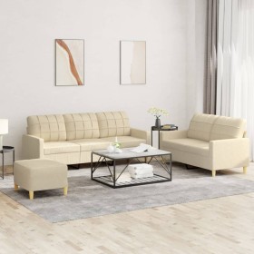 3-piece sofa set with cream fabric cushions by , Sofas - Ref: Foro24-3201316, Price: 470,31 €, Discount: %