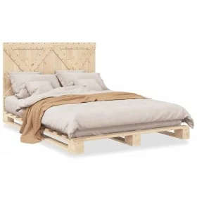 Solid pine wood bed frame with headboard 140x200 cm by , Beds and slatted bases - Ref: Foro24-3281570, Price: 201,25 €, Disco...