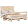 Solid pine wood bed frame with headboard 140x200 cm by , Beds and slatted bases - Ref: Foro24-3281558, Price: 215,76 €, Disco...