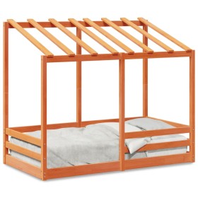 Cama infantil con techo madera maciza pino marrón 70x140 cm de , Camas y somieres - Ref: Foro24-847017, Precio: 108,82 €