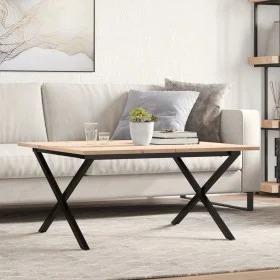 Mesa de centro marco X madera maciza pino y acero 80x80x45 cm de , Mesas de cocina y de comedor - Ref: Foro24-3282685, Precio...