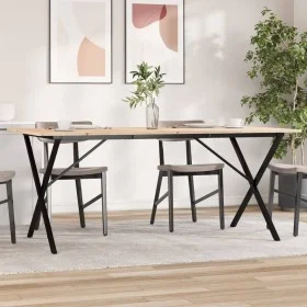 Mesa de comedor marco X madera maciza pino y acero 180x90x75cm by , Kitchen and dining tables - Ref: Foro24-3282700, Price: 1...