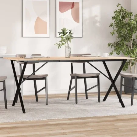 Mesa de comedor marco X madera maciza pino y acero 180x90x75cm de , Mesas de cocina y de comedor - Ref: Foro24-3282700, Preci...